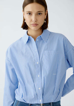 Oui Cropped Elasticated Striped Shirt, Blue