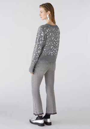 Oui Embellished Cropped Wool Blend Jumper, Grey