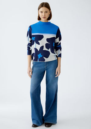 Oui Floral Print Jumper, Blue