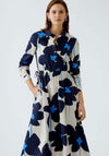 Oui Floral Elasticated Waist Midi Shirt Dress, Navy
