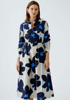 Oui Floral Elasticated Waist Midi Shirt Dress, Navy