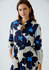 Oui Floral Elasticated Waist Midi Shirt Dress, Navy