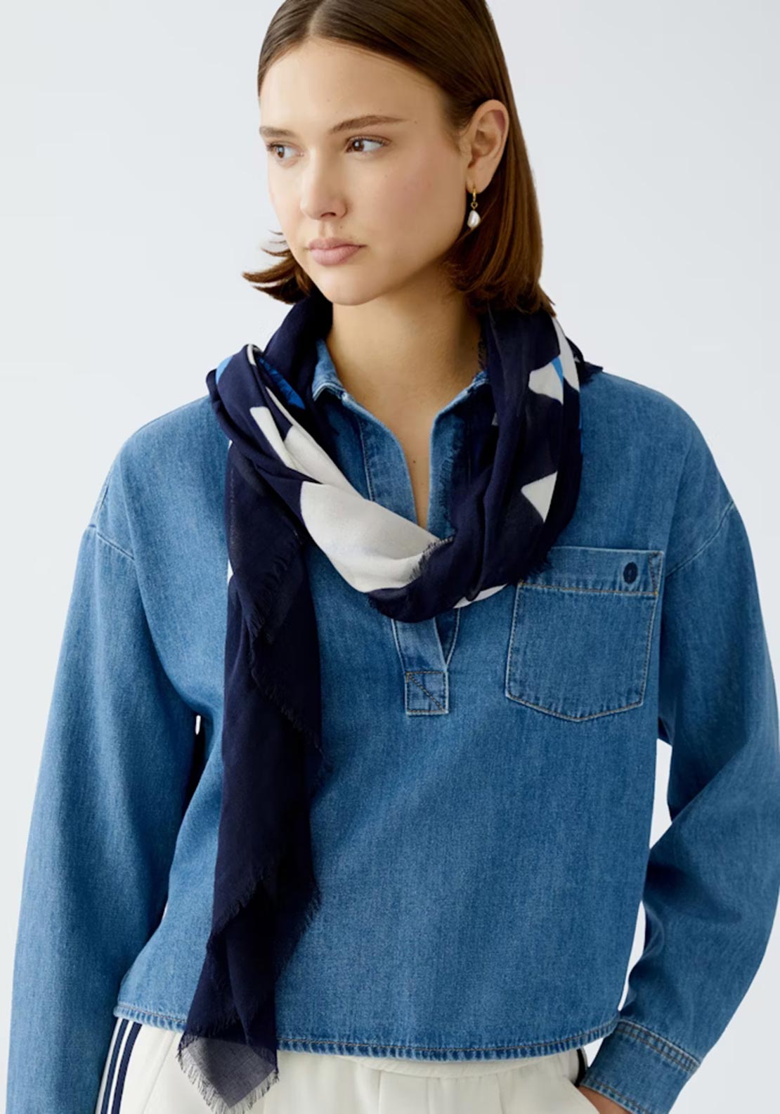 Oui Flower Print Scarf, Navy Multi