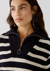 OUI Half Zip Striped Knit Sweater, Navy & White