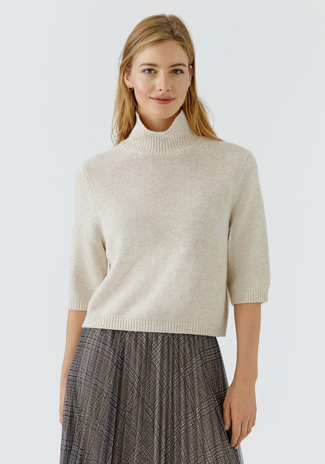 Oui Wool Blend Turtleneck Knitted Jumper, Beige