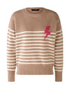 Oui Lightning Bolt Stripe Jumper, Camel White