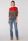 Oui Leo Colour Block Knitted Sweater, Camel Red