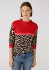 Oui Leo Colour Block Knitted Sweater, Camel Red