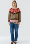 Oui Alpaca Blend Fluffy Yarn Fair Isle Jumper, Brown Multi