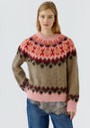 Oui Alpaca Blend Fluffy Yarn Fair Isle Jumper, Brown Multi