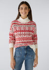 Oui Nordic Print Knitted Sweater, Off-White Red