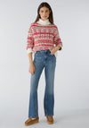 Oui Nordic Print Knitted Sweater, Off-White Red