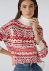 Oui Nordic Print Knitted Sweater, Off-White Red