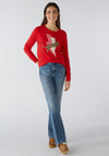 Oui Lightning Bolt Leopard Motif Jumper, Red Camel