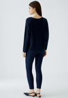 Oui Low V-Neck Textured Top, Navy