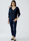 Oui Low V-Neck Textured Top, Navy