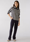 OUI Roll Neck Stripe Jumper, Navy & White