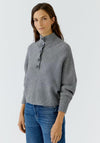 Oui Ribbed with Half Button Placket Jumper, Grey