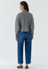 Oui Ribbed with Half Button Placket Jumper, Grey