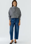 Oui Ribbed with Half Button Placket Jumper, Grey