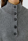 Oui Ribbed with Half Button Placket Jumper, Grey