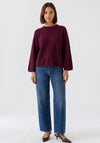 Oui Knitted Round Neck Jumper, Wine