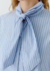 Oui Neck Tie Detail Pinstriped Blouse, Blue