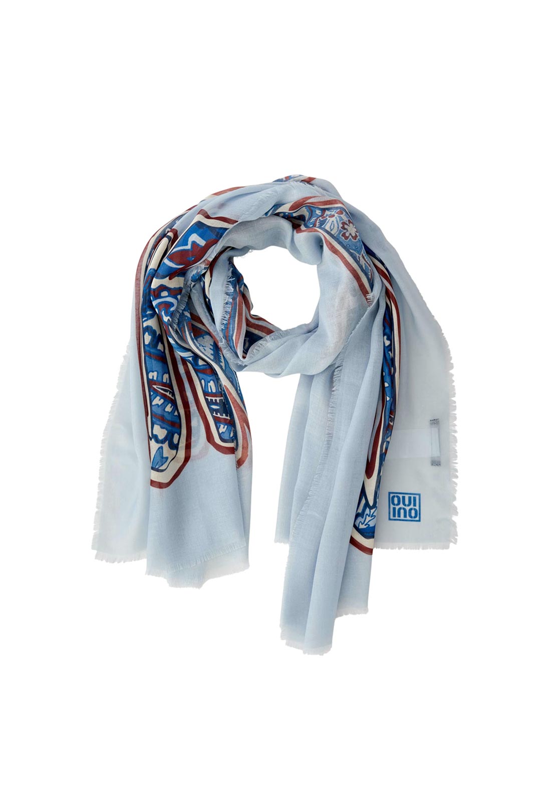 Oui Patterned Lightweight Scarf, Blue