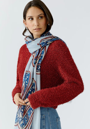 Oui Patterned Lightweight Scarf, Blue