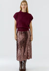 Oui Two-Tone Sequin Midi Skirt, Wine