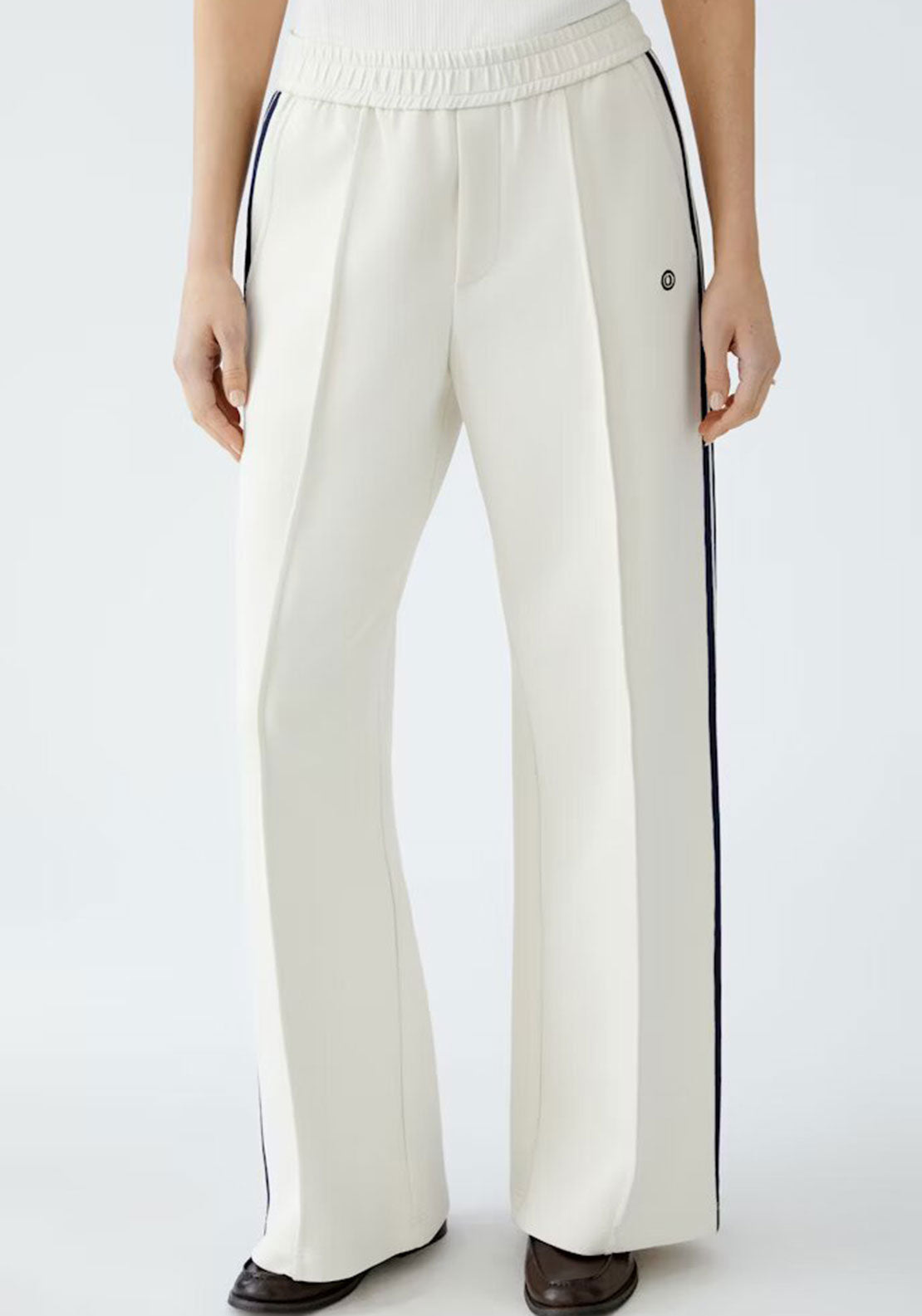 Oui Side Striped Wide Leg Joggers, Cream and Navy