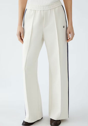 Oui Side Striped Wide Leg Joggers, Cream and Navy