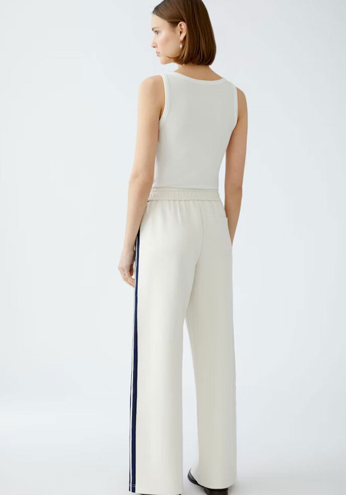 Oui Side Striped Wide Leg Joggers, Cream and Navy
