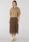 Oui Leopard Print Pleated Mesh Midi Skirt, Camel