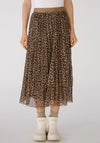 Oui Leopard Print Pleated Mesh Midi Skirt, Camel