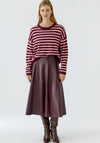Oui Cropped Stripe Wool-blend Jumper, Wine Multi
