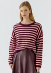 Oui Cropped Stripe Wool-blend Jumper, Wine Multi