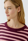 Oui Cropped Stripe Wool-blend Jumper, Wine Multi