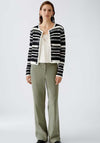 Oui Striped Pattern Button Up Cardigan, Black and White