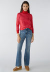 Oui Cotton Blend Striped Sweater, Red Rose