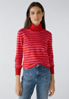 Oui Cotton Blend Striped Sweater, Red Rose