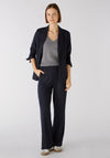 OUI Pinstripe Straight Leg Jersey Trouser, Dark Blue Grey