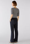 OUI Pinstripe Straight Leg Jersey Trouser, Dark Blue Grey