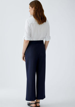 Oui Neya Culotte Logo Waistband Trousers, Navy