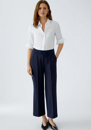 Oui Neya Culotte Logo Waistband Trousers, Navy