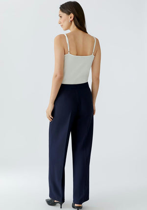 Oui Lacy Straight Leg Tailored Trousers, Navy