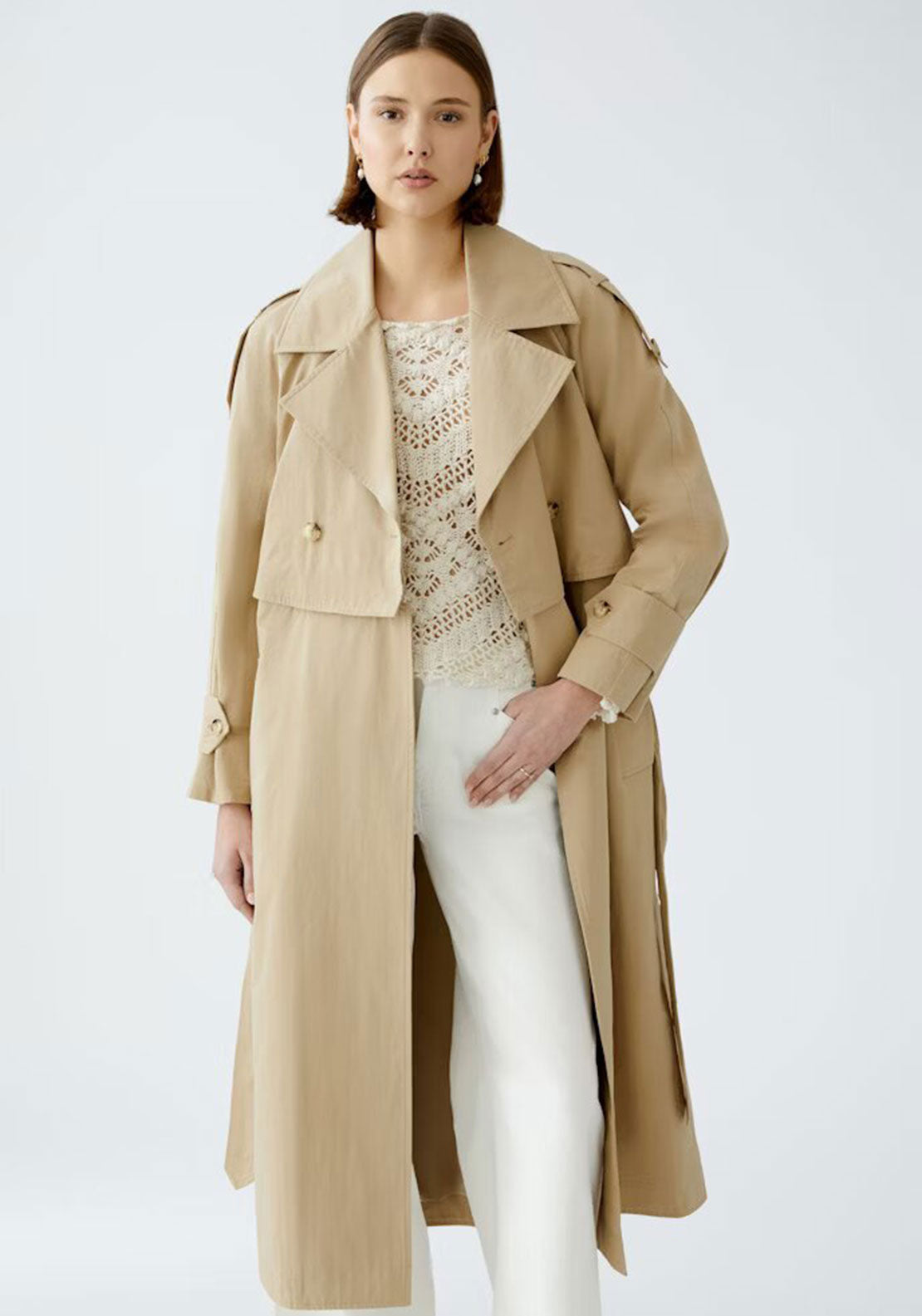Oui Two in One Trench Coat, Beige
