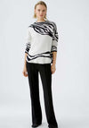 Oui Animal Print Glitter Trim Jumper, White and Black