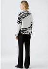 Oui Animal Print Glitter Trim Jumper, White and Black
