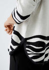 Oui Animal Print Glitter Trim Jumper, White and Black